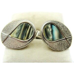 Cufflinks Silver Tone Abalone Pat. Pend Tux Shirt Dress Suit Vintage